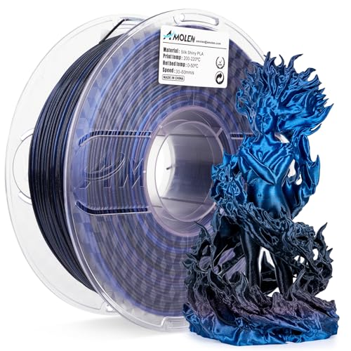 Image of AMOLEN PLA 3D Printer Filament, Silk Shiny Black Blue PLA Filament 1.75mm, Color Change 3D Printing Filament for Most FDM 3D Printer, 1kg Spool(2.2lbs)