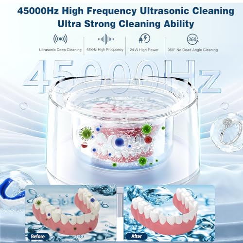 Jmimi Ultrasonic U-V Retainer Cleaner Machine, 45Khz Ultrasonic Cleaner For Dentures, Retainer, Mouth Guard, Aligner, Toothbrush Head, 200Ml Ultrasonic Cleaning Machine For All Dental Appliances thumb #3
