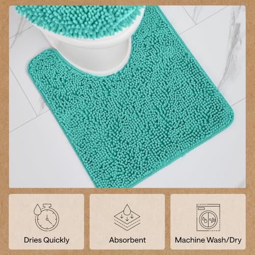 Image of Gorilla Grip Original Shaggy Chenille Square U-Shape Contoured Mat for Base of Toilet, 22.5x19.5 Size, Machine Wash and Dry, Soft Plush Absorbent Contour Carpet Mats for Bathroom Toilets, Turquoise