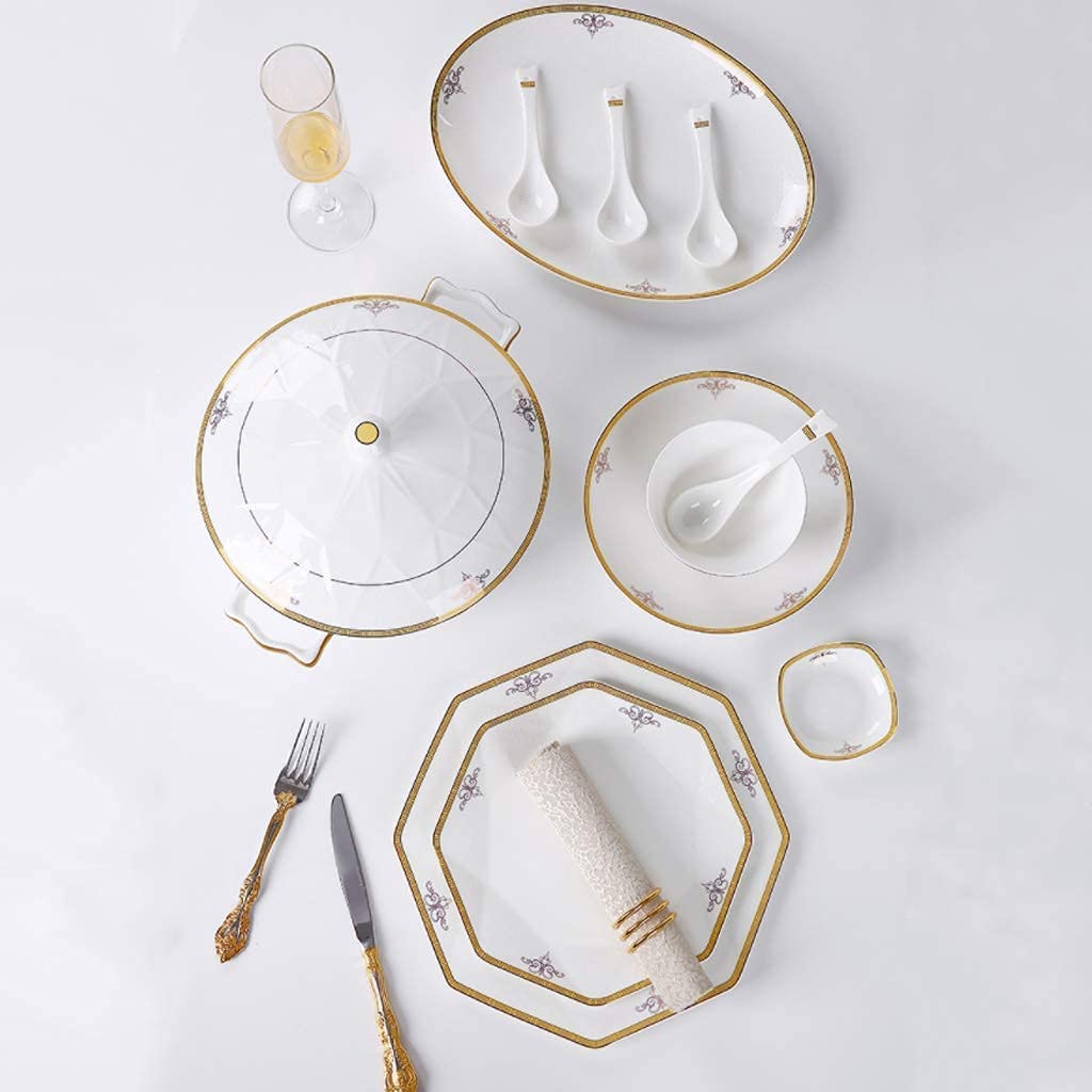 H3TF5J Zestaw stołowy China China, ośmiokątny składany porcelanę, 56 sztuk ceramicznych zastawy stołowej, nietoksyczne i zdrowe kości Chiny, wielofunkcyjne zastawa stołowa gospodarstwa domowego
