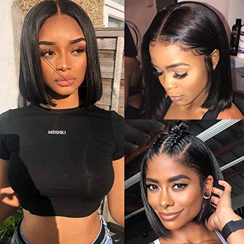 Lace Bob Wigs Human Hair 4x4 Lace Closure Short Bob Straight Wigs Human Hair Bob Wig Brazilian Virgin Real Hair Wigs for Women Natural Color Lace Closure Wig (8 inch)