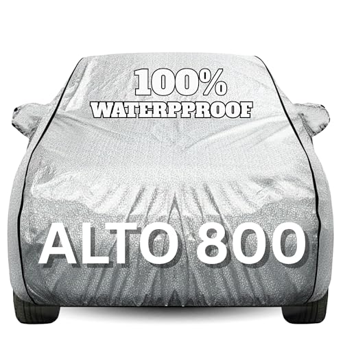 Image of Waterproof Car Body Cover - 100% Water Proof Custom Fit New Car Covers, Outdoor Full Protecting Cover for Alto 800 (All Models) with Free Storage Bag - UV, Rain & Dust, All Weather Protection
