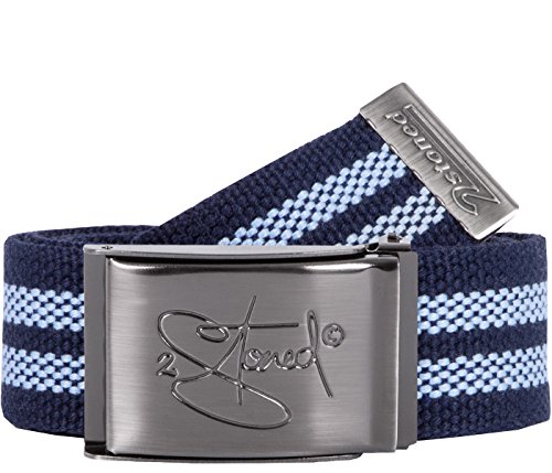 2Stoned Stoffgürtel Koppelgürtel Navy-Sky 4 cm breit mit matter Schnalle 120 cm lang für Damen und Herren