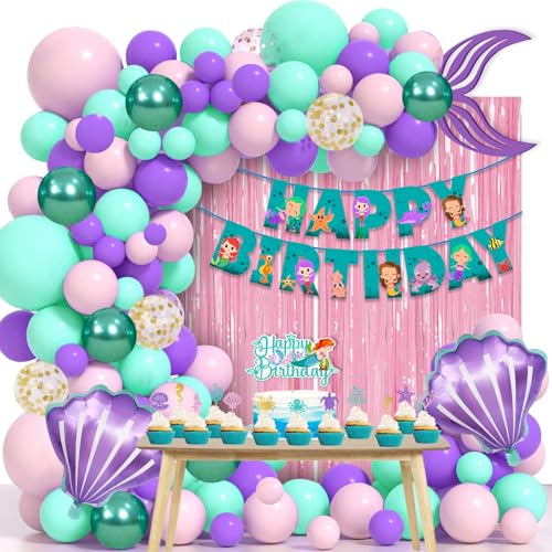 Image of Party Propz Mermaid Theme Birthday Decorations - Large 68Pcs, Birthday Decoration Items For Girl | Mermaid Tail Cutout | Mermaid Cake Topper Combo Set | Mermaid Balloons for Birthday Decoration