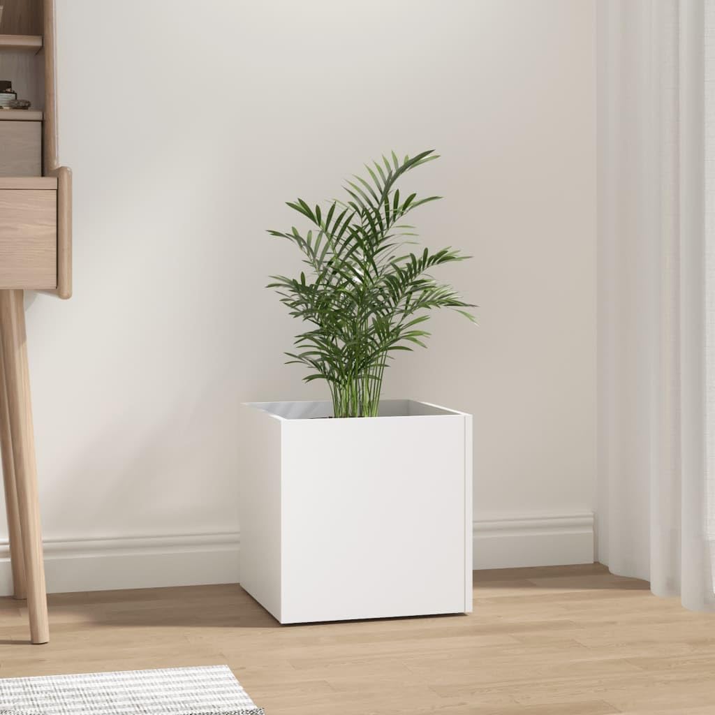 Jardinera blanca 40x40x40 cm de material de madera, diseño moderno con robustez y durabilidad para salón, dormitorio, oficina, balcón, jardín y terraza