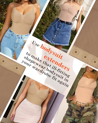 AHENCON Bodyverlängerung für Damen, verstellbarer Schritt, fügen Sie Länge zu Shapewear Bodysuit Schrittverlängerung hinzu, Schwarz + Khaki (2 Stück, 2 Kunststoff, 10,2 cm Länge), Einheitsgröße