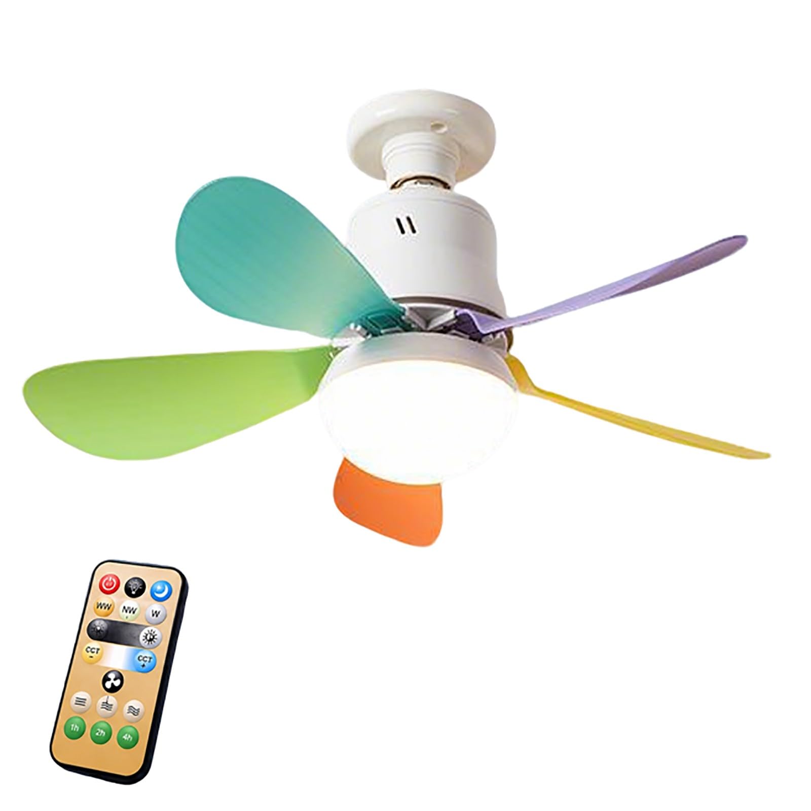 Ceiling Fan Light with Remote - Plug in Socket Ceiling Fan Light, Timing Dimmable Led Light Fan Bulb Fitting (Colorful)