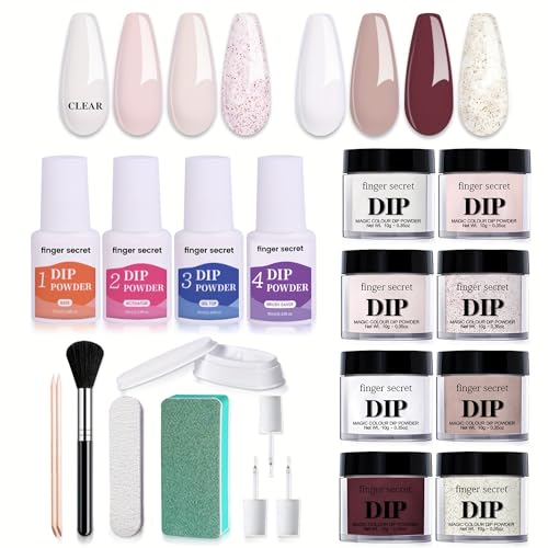 8Colors Nail Dip Powder Kit Starter Set,10g/0.35fl.oz,4Pcs Nail Dipping Powder Liquid Set with Manicure Tools,Dipping PowderS NailS Kit for DIY Nail Art Manicure