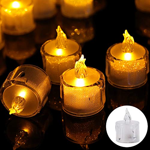 Preisvergleich Produktbild 24 LED Teelichter Kristall Elektrisch Kerzen Flammenlose Kerzen Flackernde Batteriebetriebene LED Votivkerzen Warmweiß