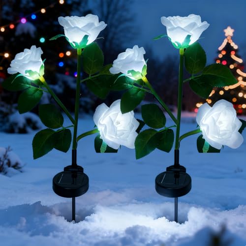 Lumière solaire extérieur jardin étanche avec grande fleur rose LED décorative