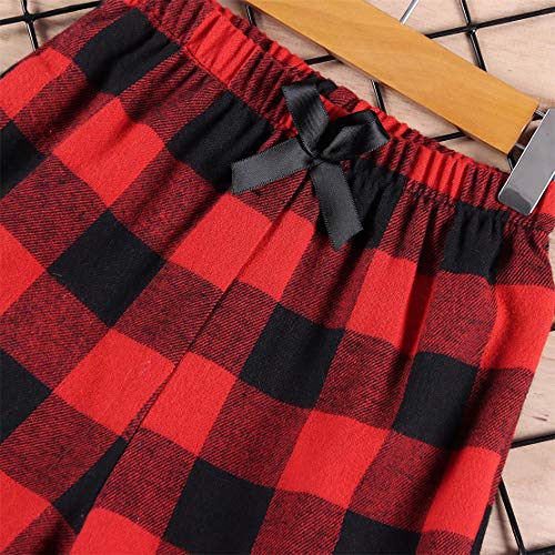 Image of Kids Girl's Christmas Pants Red Plaid Buffalo Bottom Black Stretch Sweatpants Elastic Casual Soft Lounge Pants