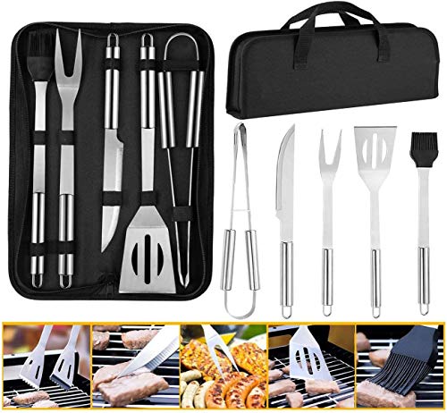 Meneflix BBQ Barbecue Tool Set,5 PCS Stainless Steel Barbecue Accessories with Carry Case,Outdoor Barbecue Grill Utensils Set,BBQ Grilling Tools Set for Friends Family