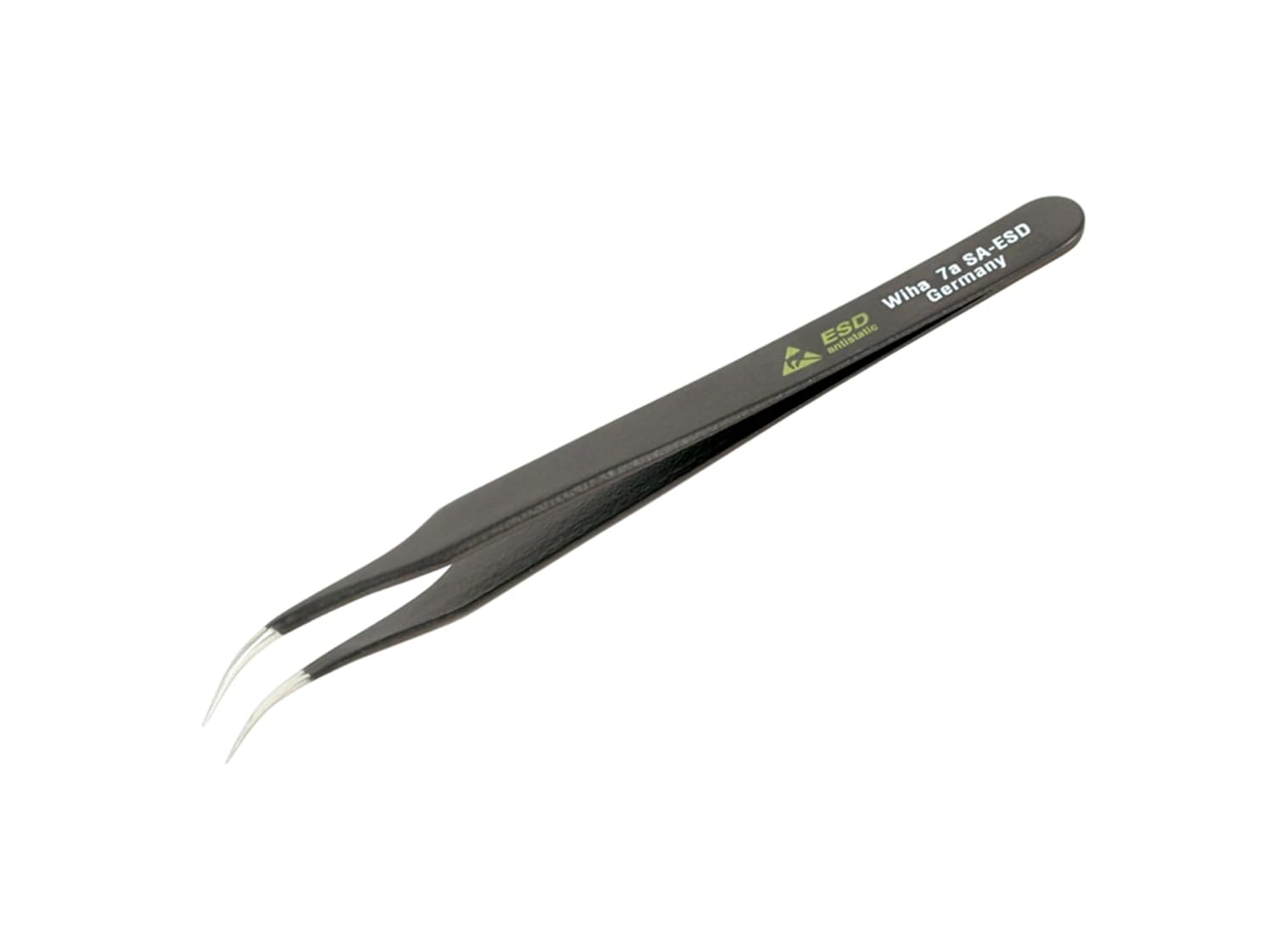 Wiha 44510 Stainless Steel Curved, Extra Fine Professional ESD Precision Tech Tweezer with Static Dissipative Grip and Hypo Allergenic, 110V