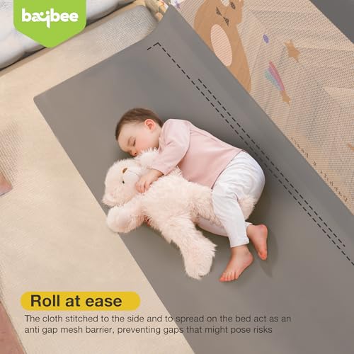 Image of BAYBEE Baby Bed Rail Guard (150x80cm), Bedrail for Baby Safety with 28 Height Adjustable, Portable Bed Side Protector for Babies Falling | Foldable Single Side Bed Railing, 3 Side, (Grey /White)