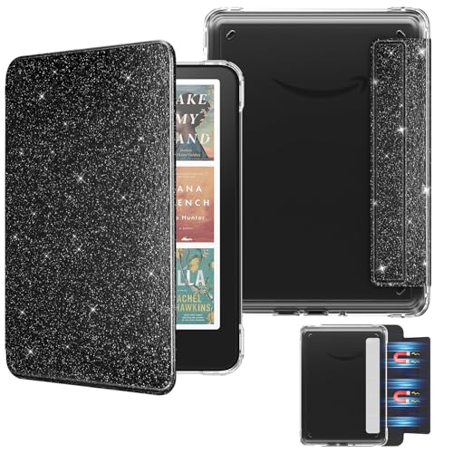 MoKo Detachable Magnetic Case for All-new 7" E-Reader 12th Gen 2024 &Colorsoft 2024/2025,Ultra Clear Back Scratch-Proof Light & Shell Cover with Auto Wake/Sleep,Not fit BOOX & Kobo, Black & Glitter