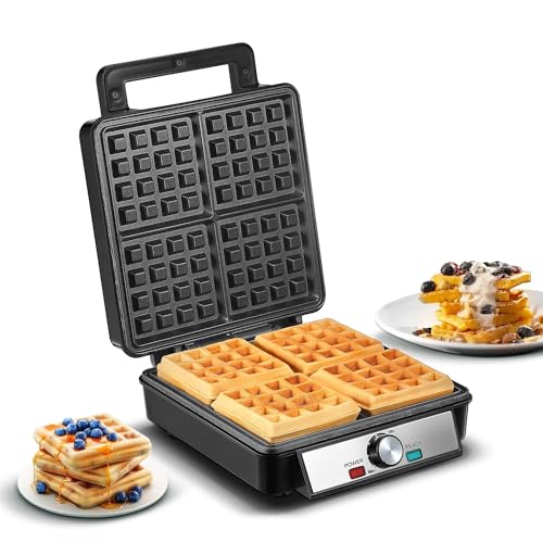 FOHERE 4-Scheiben Waffeleisen, 1200W Belgisches Waffeleisen, Antihaftbeschichtung, Bräunungsregler, Edelstahl – perfekt für Familienfrühstück FOHERE 4-Scheiben Waffeleisen, 1200W Belgisches Waffeleisen, Antihaftbeschichtung, Bräunungsregler, Edelstahl – perfekt für Familienfrühstück