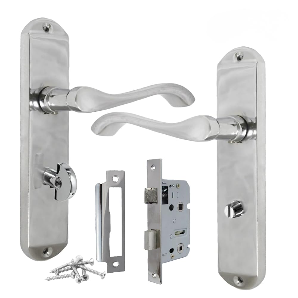 Epsom Door Handle Cadenza Victorian Scroll Polished Chrome Interior Door Handle Sets with Latch, Keyed and Bathroom Options (178mm x 38mm) (Bathroom Version + Bathroom Sash Lock)