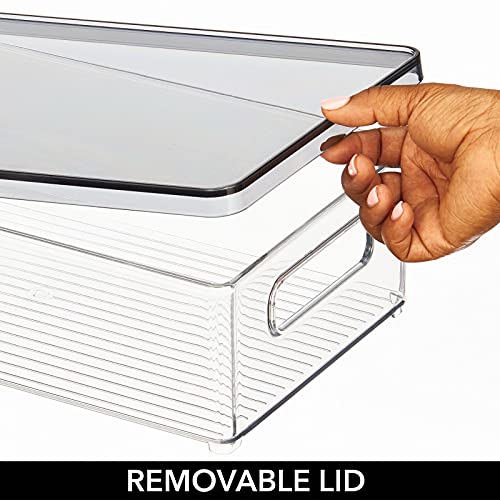 Mdesign Small Plastic Stackable Bathroom Cabinet Storage Bin Box With Handles/Lid, Drawer Stacking Organizer For Soap, Lotion, Towels, And Accessories, Ligne Collection, 4 Pack, Clear/Smoke Gray, 15 X 8.5 X 4.2 #TOP4