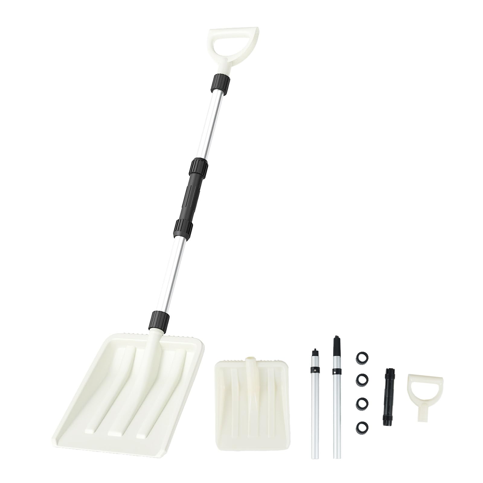 GOPLUS Łopata do śniegu, szeroka 260 mm, 116,5 cm, długa szufla zimowa z aluminiowym trzonkiem i uchwytem D, odśnieżarka wytrzymała, do wjazdu, chodnika i chodnika, biała