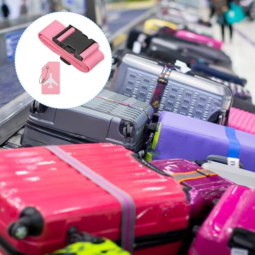 Image of PATIKIL Luggage Strap with Luggage Tag and Loop 78 inchx2 inch, 3 Set Adjustable Suitcase Belt for Travel Packing Bag Closure Identify, Pink