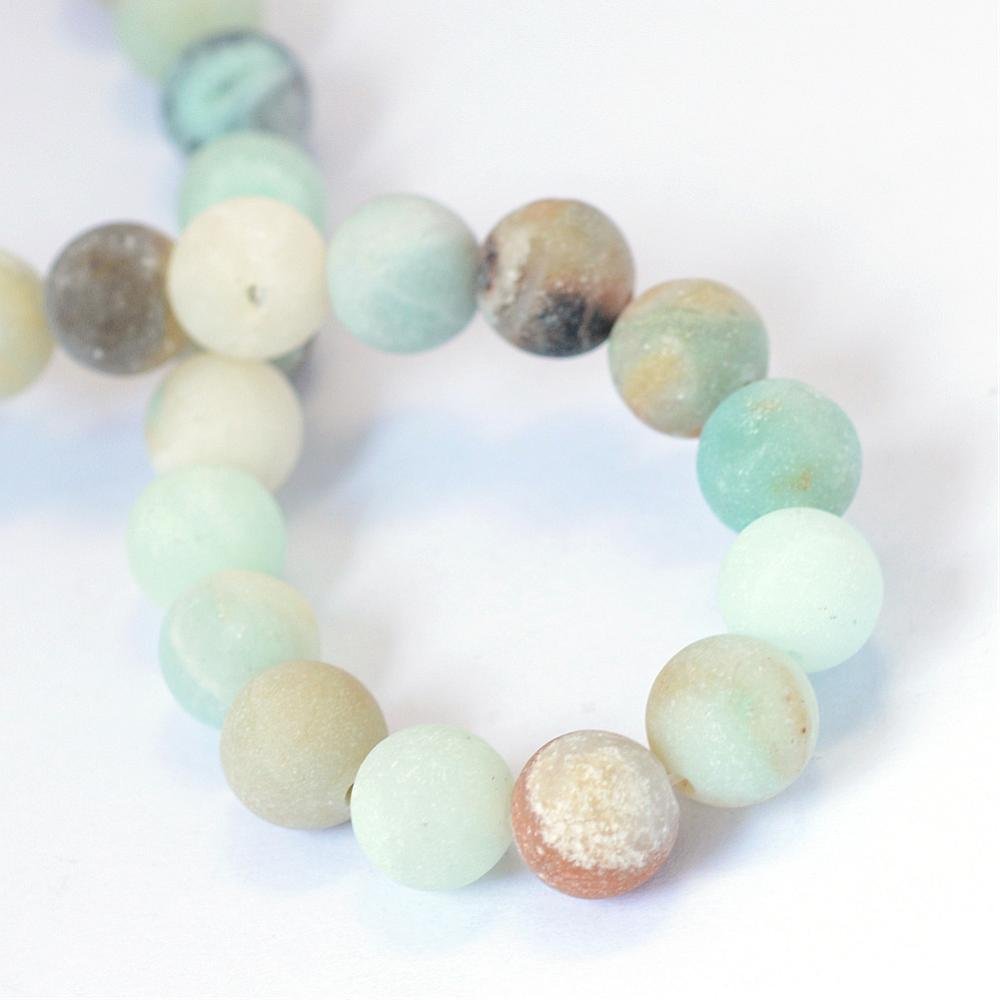 Perlin - 36 x Amazonite Beads 6 mm Frosted * A Grade * Ball Gemstone Natural Stones G740 x2, Blue / White / Green - Image 4