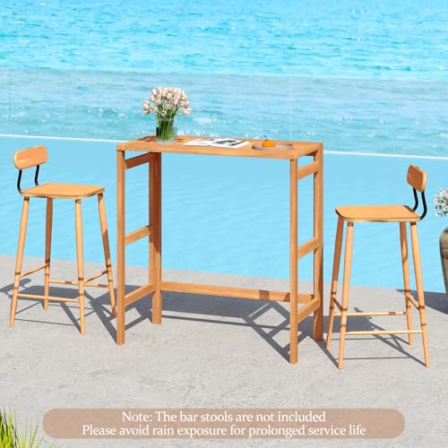 Image of Tangkula Acacia Wood Outdoor Folding Bar Table, Patio Rectangle Counter Height Pub Table with Slatted Tabletop, for Balcony, Backyard Garden and Poolside