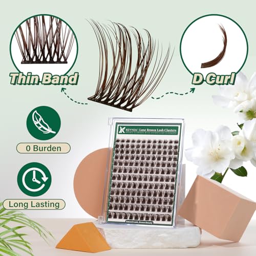 Image of KEYYOU Brown Lash Clusters Soft Wispy D Curl Individual Lashes 8-18mm MIX