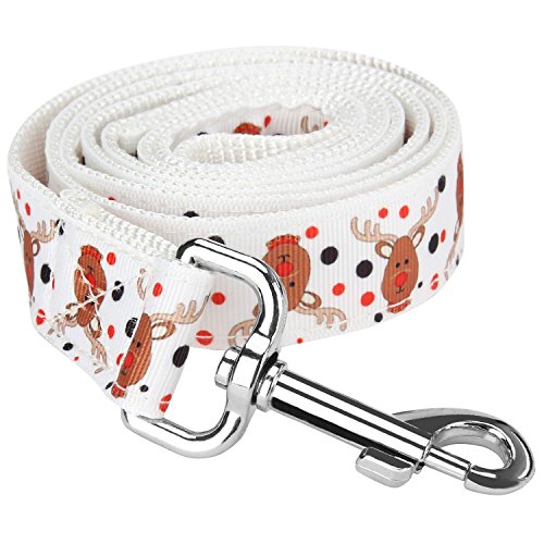 ITERY Christmas Cheer Strong Durable Dog Leash Strap for Puppy Pet-6 Feet Long, 1 Inch Wide (White Elk)