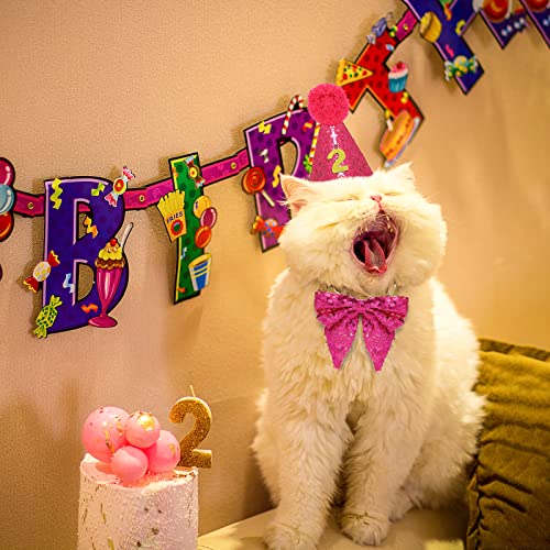 Dog Cat Birthday Hat Pet Cute Birthday Party Cone Hat With Bow Tie For Kitten Puppy Small Medium Dogs Cats Birthday Party Supplies Wedding Collar Outfit(Pink) #TOP5