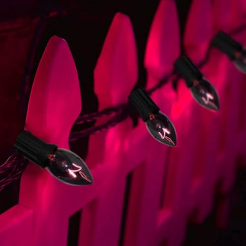 Miniatura 35 de C7 Luces de Navidad rojas y verdes de 25 pies para decoración de Navidad al aire libre con 27 bombillas de cerámica rojas y verdes, luces de Navidad