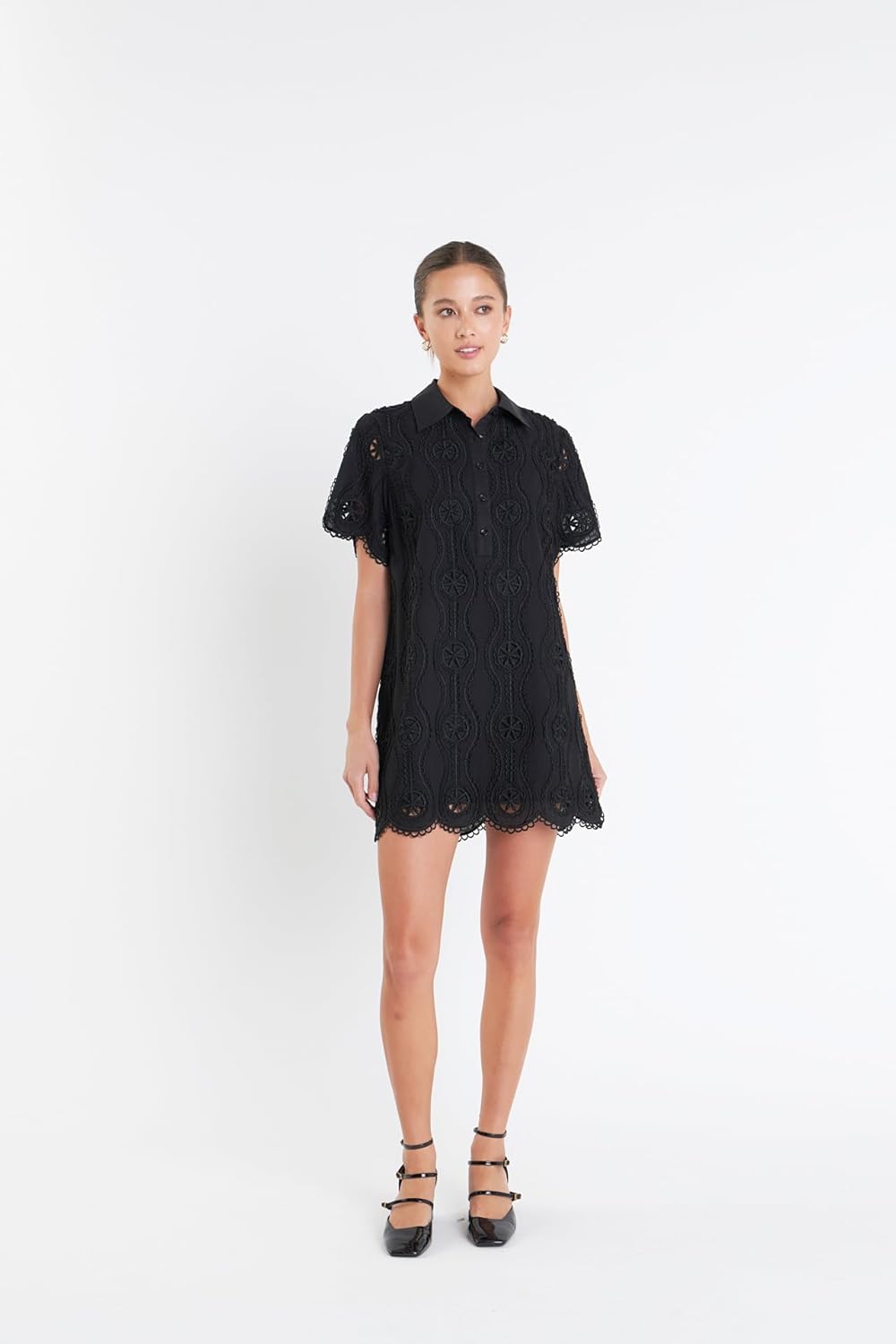 English Factory Women's Scallop Embroidered Cotton Mini Shirt Dress - Image 7