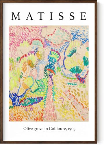 Henri Matisse Olive Grove in Collioure 1905 Wall Art Fauvism Scenery 24x36 Inch Oak Wood Walnut Framed French Exhibition Poster Style Nature Print for Bathroom
