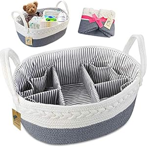 Lzellah Baby Diaper Caddy Organizer – Extra Large Nappy Caddy Rope Nursery Storage Bin – Large Diaper Basket with 8…