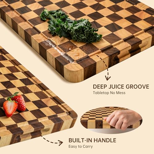 Tabla de cortar de madera Fyctio 17" x 12" con mango y ranura miniatura 3