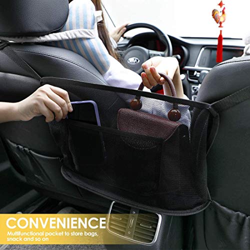 YOKEPO Car Net Pocket Handbag Holder, Driver Storage Netting Pouch, Car Hooks for Purses and Bags Front Seat, Handbag Holder for Car, Handbag Holder Attaches to Headrest (Black)