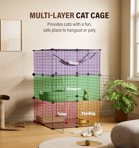 Enclos d'intérieur pour chat à 3 niveaux modulable et grand