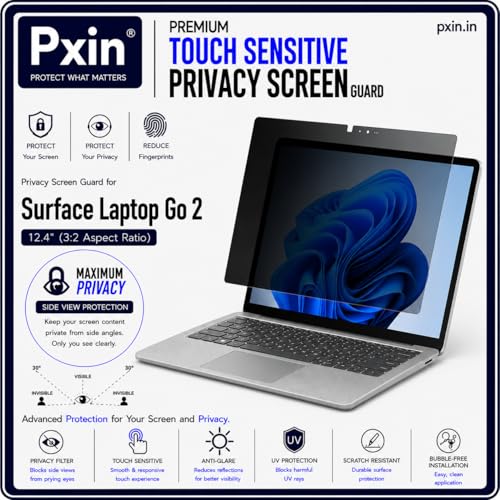 Image of Pxin Aura | Compatible with Microsoft Surface Laptop Go 2 | Touch Sensitive Privacy Screen | Anti Blue | Anti Glare | UltraThin for Hyper Touch | Anti UV | Privacy Filter