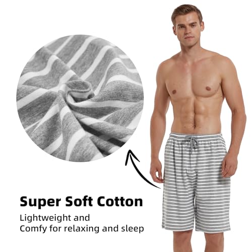 HomyComy Men'S Pajama Shorts Cotton Sleepwear Pants Elastic Waistband Lounge Shorts with Pockets3