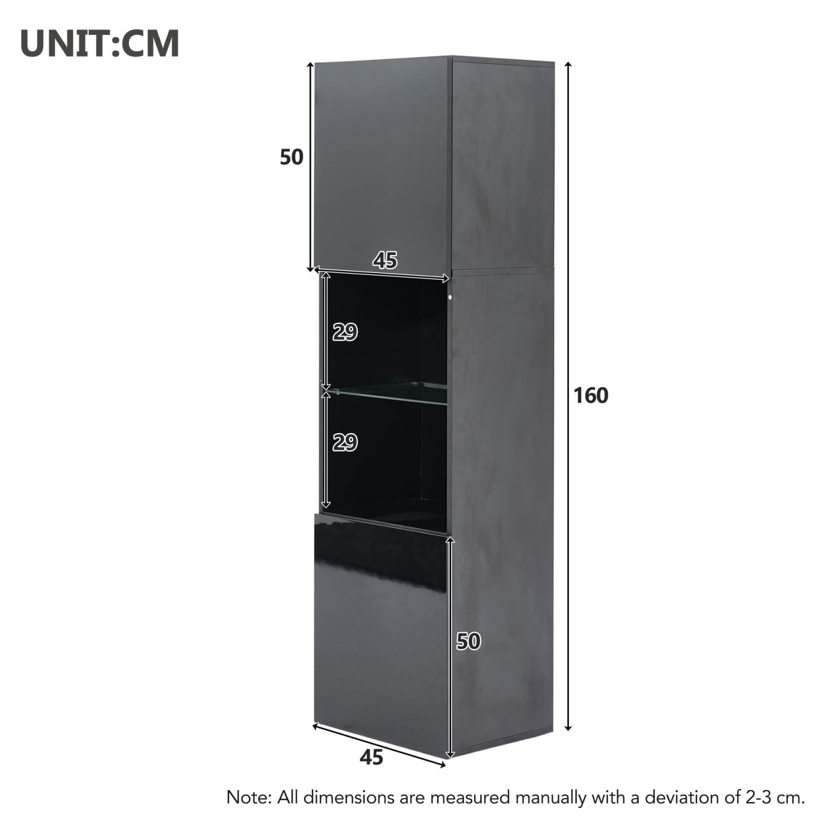 Vitrina Expositora para Colecciones con luz, vitrina de Cristal con Puerta 160x45x35cm LED de 16 colores y 4 modo dinámicos Muebles Vitrinas de Salon de Cristal con Estante Armario de Libros(A, Negro)