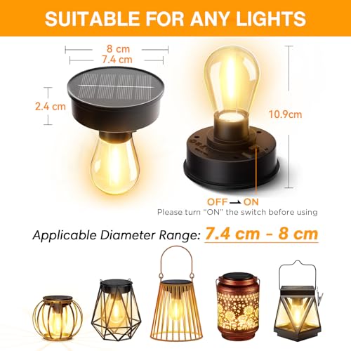 BUCASA Garten Solarleuchten Ersatzteile, 8cm Solarleuchten Ersatz Top mit Heller LED-Glühbirne, Solarbatteriekaste Ersatzdeckel Solarpanel für Solarlampen Solarlaterne Garten DIY Deko