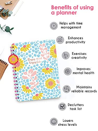Image of Doodle I The Happiness 2024 Planner I Undated B5 Planner + 4 Sticker Sheets + 64 Pages Pocket Planner with Premium Gift Box | Tear Away Note Cards & Quote Cards | Activity Pages | To do lists I 268 Pages I 80 GSM I Wiro Bound I (Happy Notes)