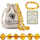Baltic Amber Necklace and Bracelet Gift Set (Unisex Honey 12.5 Inches/5.5 Inches) - Certified Premium Quality Raw Baltic Sea Amber