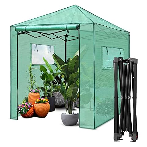 PexFix 6'x 5' Portable Walk-in Greenhouse Easy Setup,Indoor Outdoor Greenhouse Garden Green Houses Instant Pop-up Greenhouse,2 Roll-Up Mesh Windows and Roll-up Zipper Door,Green (A-GE06015) Cover