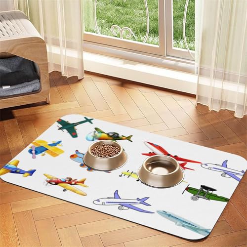 Airplane Absorbent Dog Mats for Food and Water Waterproof Pet Bowl Liner Anti-Slip Dog Feeding Mats Quick Dry Pet Placemat to Protect Floors