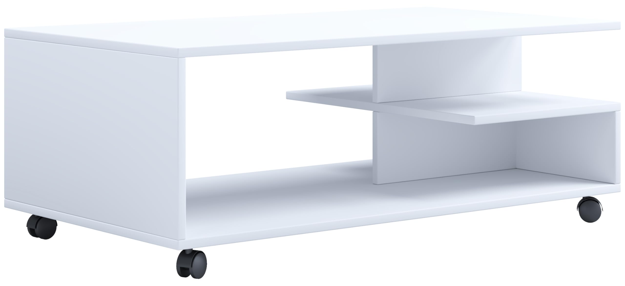 VCM Holz Couchtisch Sofatisch Wohnzimmertisch Rollen rollbar Kaffeetisch Stango XL Weiß