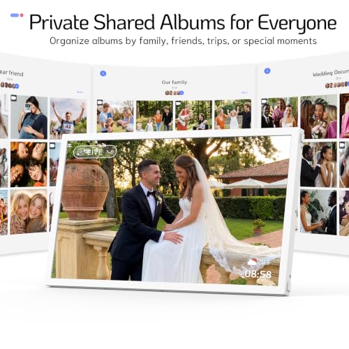 Image of NexFoto Touchscreen Digital Picture Frame Large 21.5 Inch, WiFi Digital Photo Frame 64GB, Add Pics from Google Photos, Upload via App /USB /Micro SD, Gifts for Wedding /Mom /Grandparents, White