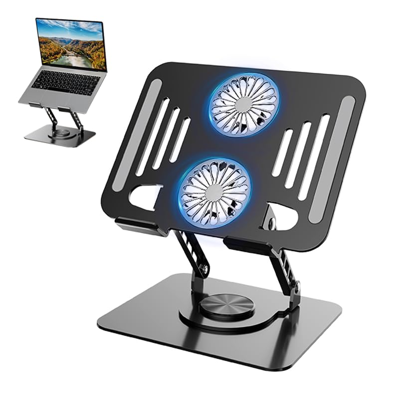 Laptop Cooling Stand with Fan and 360 ° Rotating Base, Adjustable Height, for Desk Gaming/Office Movie Watching and Screen Sharing, Portable Computer Notebook Stand Compatible Up to 17 Inches