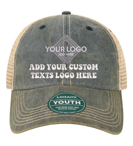 INK STITCH Youth Kids OFAY Legacy Old Fashioned Custom Embroidery Trucker Caps - Navy