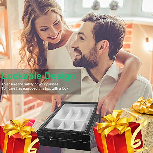 Tomcare Sunglass Organizer Glasses Holder Glasses Case Sunglass Case Storage Box With 8 Slots Eyeglasses Display Case Holder Jewelry Watch Organizer Glasses Display Drawer Lockable Case Black #TOP5