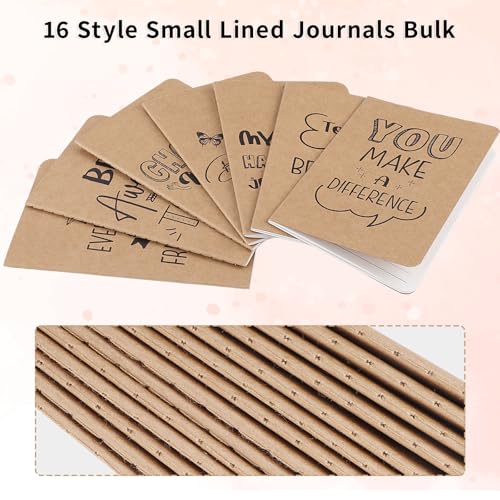 Image of BESARME 16 Pack Mini Inspirational Notebooks, Mini Kraft Journals Bulk Small Lined Pocket Notebook for Students School Supplies Employee Appreciation Gifts